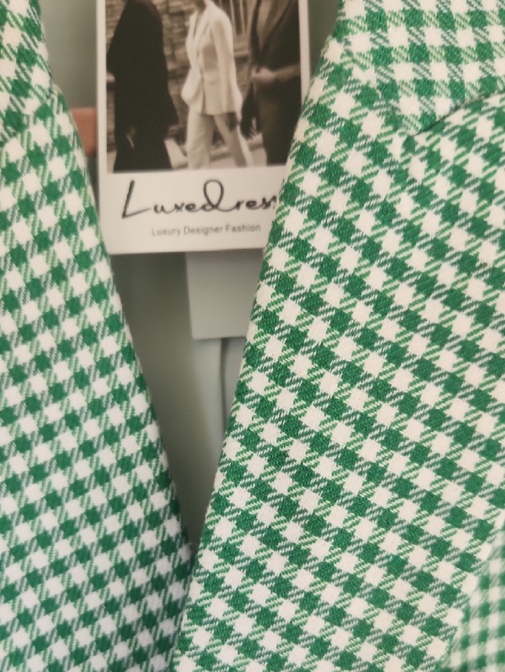 NWT -Luxedress /Loulou Studio Emerald Green Gingham Check Double-Breasted Blazer - Picture 5 of 10